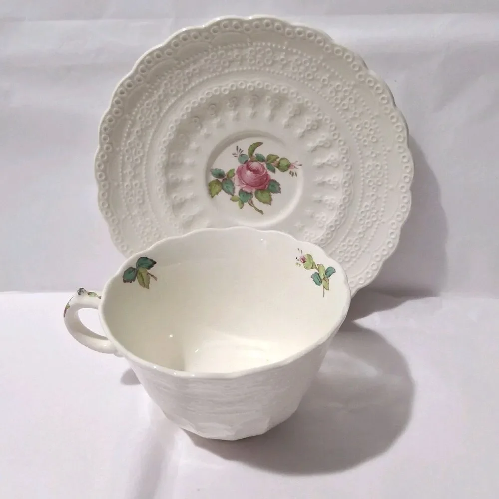 VTG Spode Copeland Billingsley Flat Teacup And Saucer Billingsley Rose Pink *